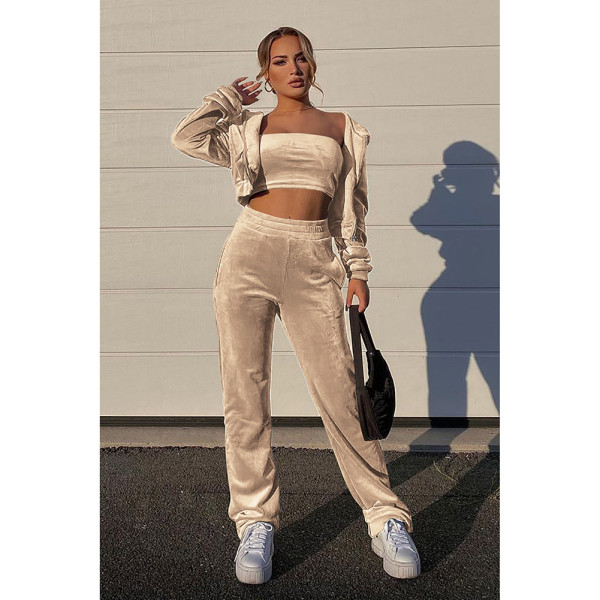 Quality sports suit female Korean velvet hooded three-piece suit D88137