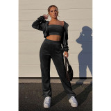 Quality sports suit female Korean velvet hooded three-piece suit D88137