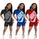 Two-piece fashion casual women's big letter offset short-sleeved shorts Z1058