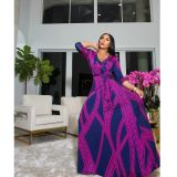 Women's Fashion Printed V-neck, High-Waist, Big Swing Dress X9330