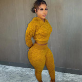 Fashion hooded knitted sweater two-piece elastic waist trousers X9327