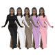 Solid color sexy split long sleeve long skirt dress D88129