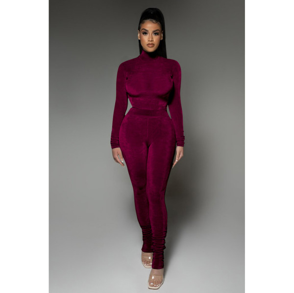 Quality Korean velvet solid color slim fit suit autumn and winter two-piece suit D88131