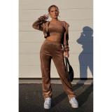 Quality sports suit female Korean velvet hooded three-piece suit D88137