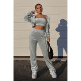Quality sports suit female Korean velvet hooded three-piece suit D88137