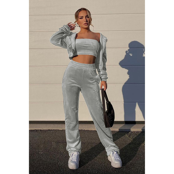 Quality sports suit female Korean velvet hooded three-piece suit D88137