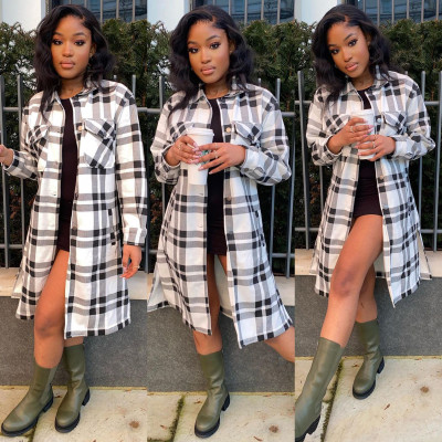 Classic fashion plaid padded long shirt YF8049