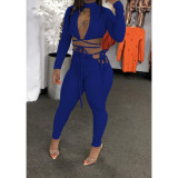 Quality long-sleeved solid color two-piece sexy suit D88133