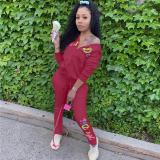 Women's fashion solid color embroidered letters hooded sports suit NY88050