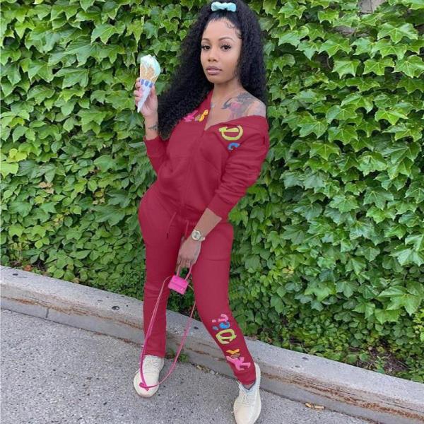 Women's fashion solid color embroidered letters hooded sports suit NY88050