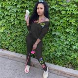 Women's fashion solid color embroidered letters hooded sports suit NY88050