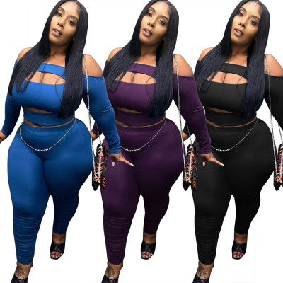 Women's clothing solid color sexy plus size women's two-piece suit TC099