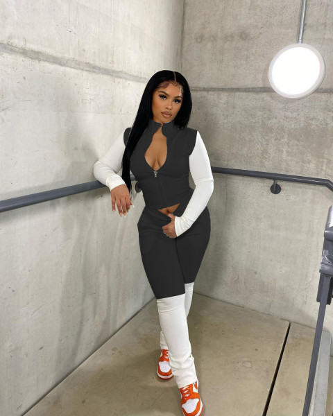 Autumn and winter European and American women's sexy casual stitching two-piece women's suit Y9090