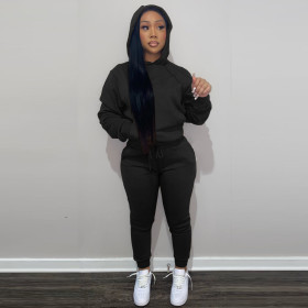 Autumn and winter plus fleece hooded sweater two-piece casual sports suit women F175