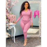 Autumn and winter fashion sports solid color hooded casual two-piece suit Y8091