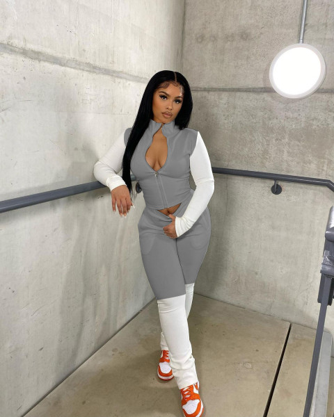 Autumn and winter European and American women's sexy casual stitching two-piece women's suit Y9090