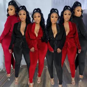 Plus size women's new Korean velvet solid color long-sleeved fashion casual two-piece suit L80076