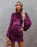 Autumn and winter new style velvet burnt flower temperament ruffled irregular fashion dress S21S5049
