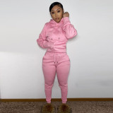 Autumn and winter plus fleece hooded sweater two-piece casual sports suit women F175