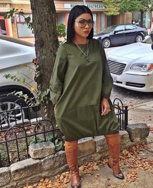 Women's solid color big swing long sleeve dress LS8023