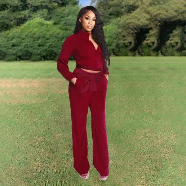 Women's fashion casual solid color wide leg pants casual suit autumn and winter models Y8100
