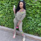 Women's fashion solid color embroidered letters hooded sports suit NY88050