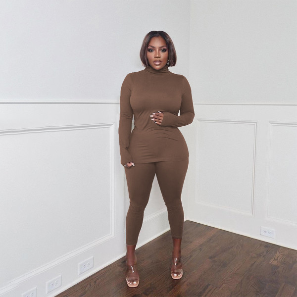 Fashion casual sexy high neck tight-fitting women's two-piece suit D80081
