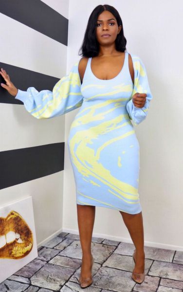 Women's autumn and winter two-piece skirt suit printed midi skirt suit XT8123