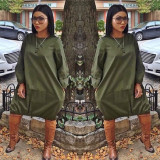 Women's solid color big swing long sleeve dress LS8023