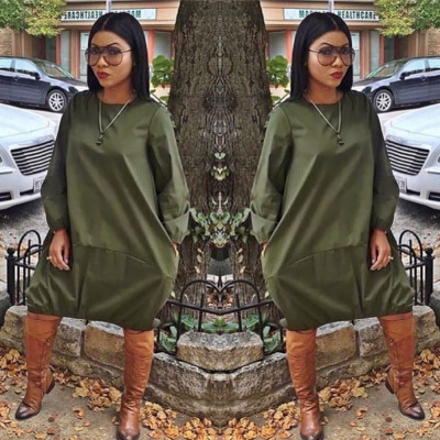 Women's solid color big swing long sleeve dress LS8023