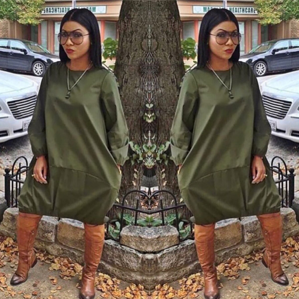 Women's solid color big swing long sleeve dress LS8023
