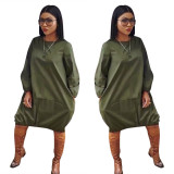 Women's solid color big swing long sleeve dress LS8023