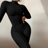 Autumn and winter base high-waist solid color casual sports jumpsuit Q21S997