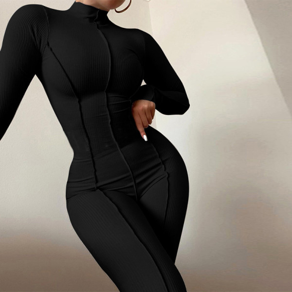 Autumn and winter base high-waist solid color casual sports jumpsuit Q21S997