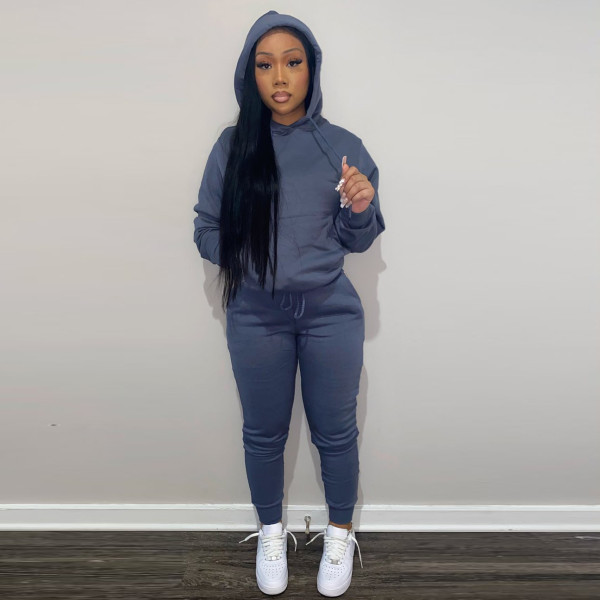 Autumn and winter plus fleece hooded sweater two-piece casual sports suit women F175