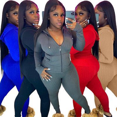 Fall new women's hooded cardigan slim fit sports and leisure suit F180
