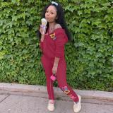 Women's fashion solid color embroidered letters hooded sports suit NY88050
