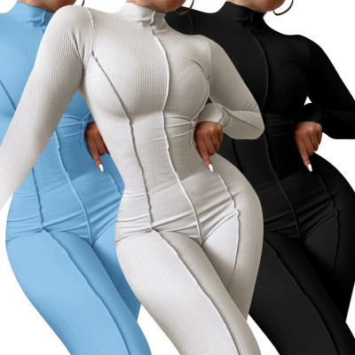 Autumn and winter base high-waist solid color casual sports jumpsuit Q21S997
