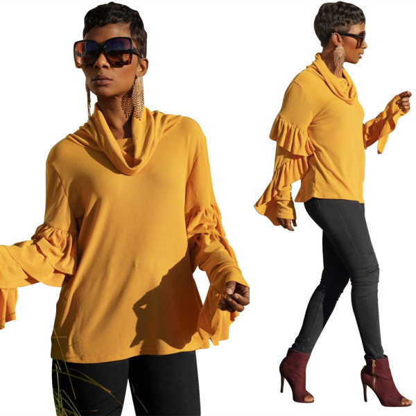 Women's solid color irregular stitching long-sleeved turtleneck top LS8025