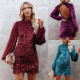Autumn and winter new style velvet burnt flower temperament ruffled irregular fashion dress S21S5049
