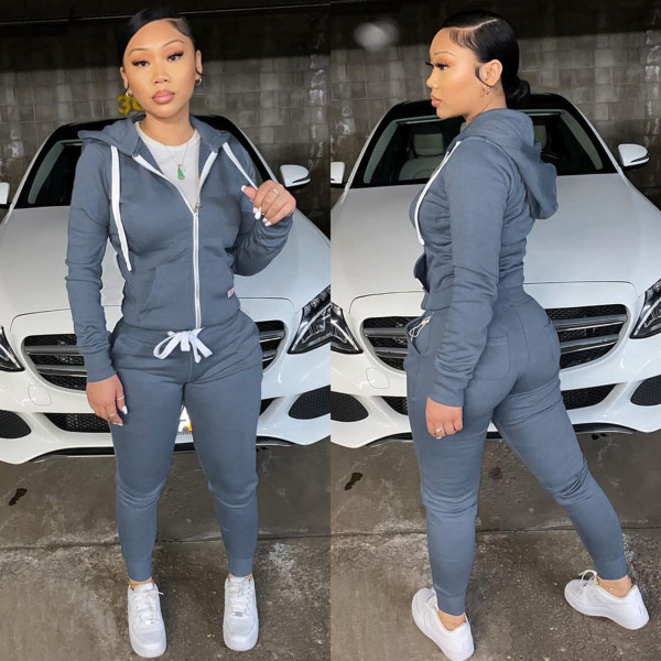 Women's autumn and winter new fleece sweater sports and leisure suit thickened zipper hooded two-piece suit F179