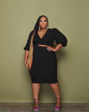 Plus size women's pure color casual sexy two-piece women's clothing Y9092