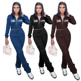 Women's letter embroidered casual sports two-piece suit Y9089