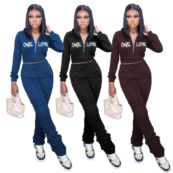 Women's letter embroidered casual sports two-piece suit Y9089