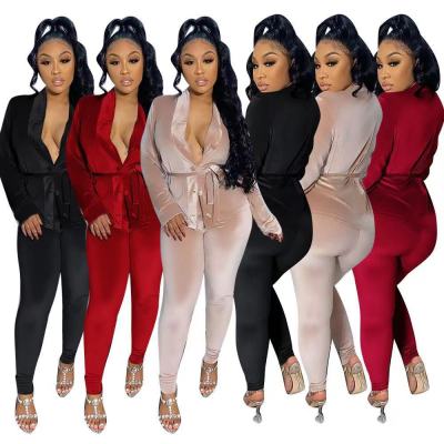 New Korean velvet solid color long-sleeved fashion casual two-piece suit D80065