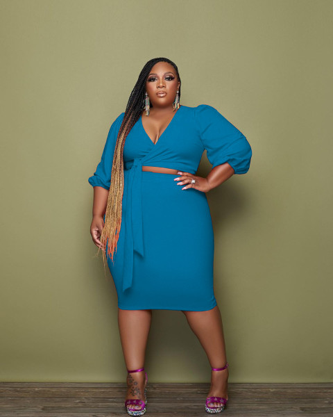 Plus size women's pure color casual sexy two-piece women's clothing Y9092