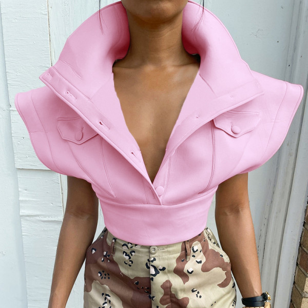 2021 fall new stand-up collar jacket air layer temperament flying sleeve jacket X21TP452