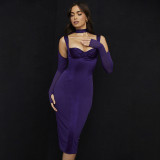 2021 autumn and winter new women's fashion design contrast stitching sexy slim bag hip dress women K21D08744