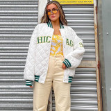 2021 autumn and winter women's new fashion letter embroidery single-breasted mid-length jacket baseball uniform women K21C08826
