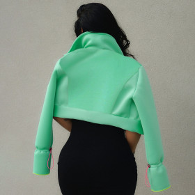 Women's 2021 autumn and winter new casual solid color lapel cardigan button short coat jacket without printing K21TP605